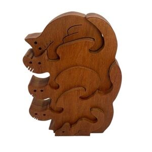 Adorable Wooden Cat and Mouse 5 piece Puzzle 4”